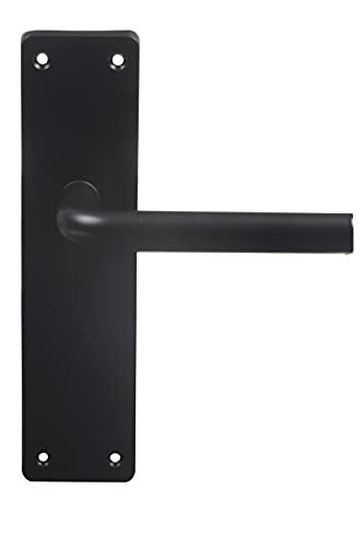 Amig - Juego de Manillas de Aluminio Acabado en Negro Mate con Placa Cuadrada y Asa Curva para Puertas de Paso y Entrada de Interior y Exterior - 222 x 55 mm | Manija con Manivela Decorativa y Moderna