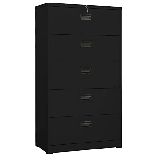 Norheim Armario Archivador Armarios Metalico con 5 Cajones y Cerradura Archivador Oficina de Acero Negro 90x46x164 cm