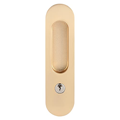 Tyenaza Cerradura de Puerta Cerradura de Puerta de Granero Manija de Cerradura de Puerta corrediza Antirrobo con Llaves para herrajes para Muebles de Madera de Granero(Dorado)