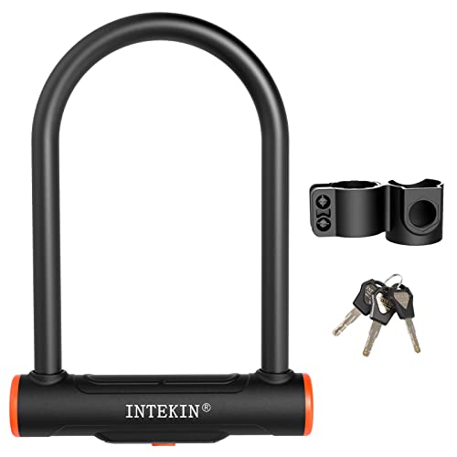 INTEKIN Candado para bicicleta, 16 mm, con soporte, de alta seguridad, con 3 llaves para bicicleta de carretera, bicicleta de montaña, bicicleta eléctrica, bicicleta plegable