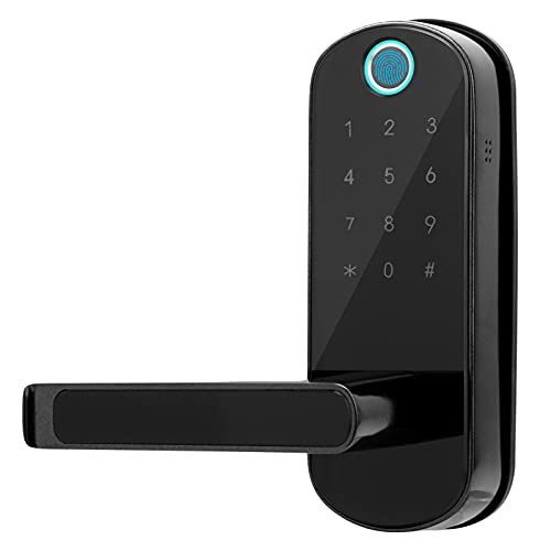 Cerradura Puerta Inteligente, 5 en 1 App Control/Contraseña/Huella Dactilar/Clave de Tarjeta IC Cerradura Biométrica Digital de Seguridad Bluetooth para Seguridad Hogar.