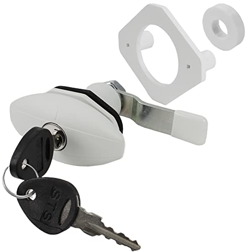 STS Push Lock Ellipse - Cerradura con solapa para caravana, caravana, barco, color blanco RAL 9002