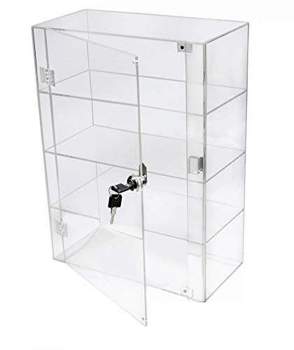 PC3721® 1 Vitrina de 3 estantes de acrílico Transparente de Alto Brillo con Puerta Frontal y Cerradura de Seguridad DB089B-08IN