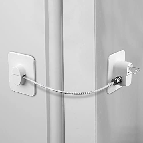 DENUOTOP Cerradura para Puerta de Frigorífico 1 Juego de Cerradura de Refrigerador Blanca Sin Perforación,con Llave,para Refrigerador,Armario,Puerta,Ventana,Cerradura para Niños