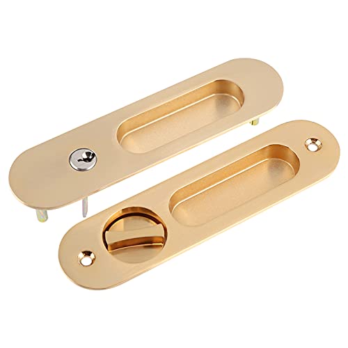 Manija de Cerradura de Puerta, Cerradura de Puerta Corrediza, Manija Antirrobo con Llaves para Herrajes para Muebles de Madera de Granero 35 45 Mm / 1,4 1,8 Pulgadas (plata (Oro)