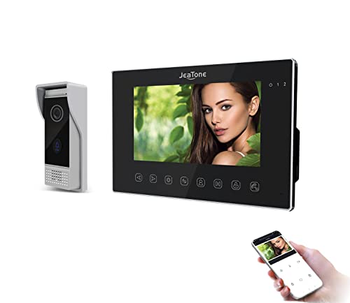 JeaTone WiFi Videoportero con Cable de 7 Pulgadas,Timbre con Cable de Cámara 1080P,Audio Video Bidireccional,Tuya Smart App,Instantánea Móvil,Vigilancia Activa,Desbloqueo Remoto,Hablar,Grabar