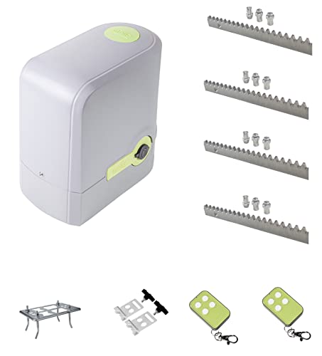 MOTIC - Motor Puerta Corredera - Kit motor puerta de garaje corredera hasta 500 kg - Motor puerta corredera exterior - Incluye motor, cuadro de control, 2 mandos a distancia y 4 metros de cremallera