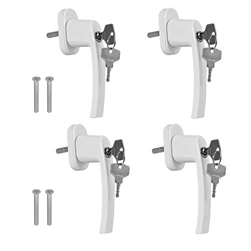 CAMWAY 4pcs Manijas de Aluminio para Ventanas con Llave Manija de Seguridad para Niños con Cerradura en la Longitud del Pasador de 35 mm, Cerradura de Ventana (Blanco)