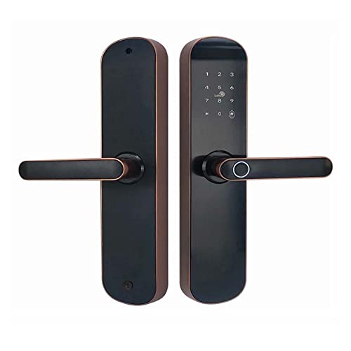 Gama alta Cerradura de puerta inteligente WiFi Bluetooth Cerradura de huella digital electrónica a prueba de agua Compatible con Alexa Compatible con Google Home TTLOCK APP 18M (Color : Bronze, Size