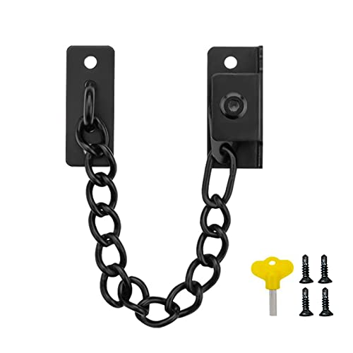 Cadena de la Cerradura de la Puerta Cadena de Puerta Antirrobo de Acero Inoxidable Cadena Para Puerta Delantera Cepillado, con Tornillos para Puerta y Seguridad Del Hogar (Negro)