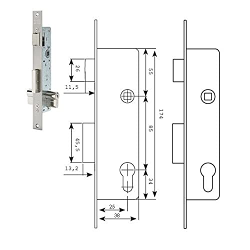 Cerradura Tesa 2210/38/ssi Sin cerradero Sin escudo