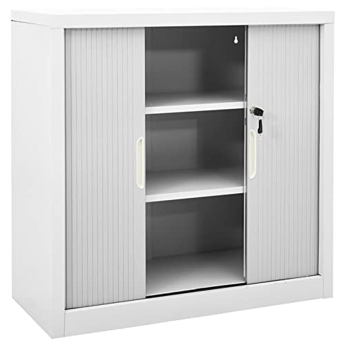 Festnjght Armario de Almacenamiento de Acero con Puerta Corredera y 2 Estantes Ajustables Caja de Almacenamiento de Metal con Cerradura Gris 90 x 40 x 90 cm para Dormitorio Salon y Oficina