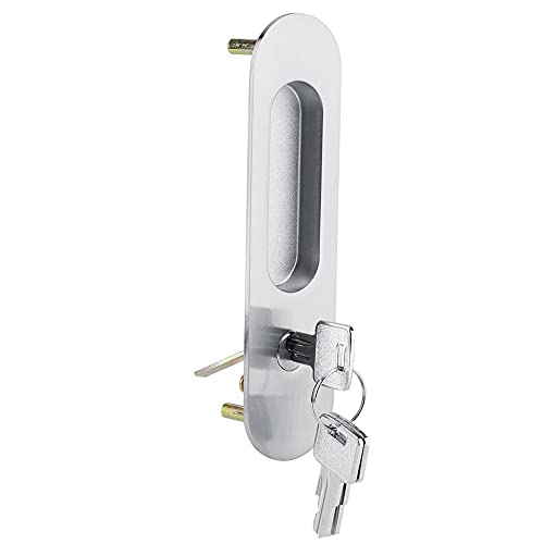 Cerradura de puerta de batientes, Cerradura de la puerta deslizante Manija de la cerradura de la puerta antirrobo con llaves para muebles de madera de granero Hardware Diseño moderno(Silver)