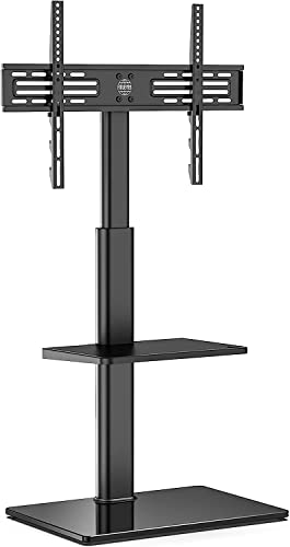 FITUEYES Soporte TV de 32 a 60 Pulgadas con 2 Estantes Soporte de Suelo para Televisión Plana Curva Giratorio 70 Grados Altura Ajustable MAX VESA 600 x 400 mm Gestión de Cables