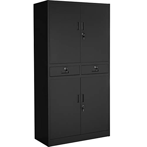 TecTake 800599 Armario archivador con Cierre de Seguridad, 5 Alturas + 2 cajones, Mueble archivador metálico para Oficina (Negro/Negro)