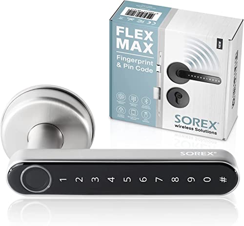 SOREX wireless Solutions Cerradura de puerta electrónica SOREX FLEX MAX Huella digital y código, cerradura con aplicación Bluetooth controlable (Gestión y apertura (Acero inoxidable plata))