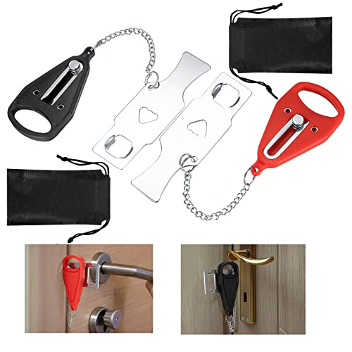 Cerradura de puerta portátil de 2 unidades con bolsa de almacenamiento para seguridad, privacidad, viajes, hotel, hogar, dormitorio, apartamento