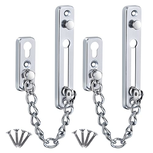 Cadena de Puerta de Seguridad Slide Cerradura Cadena Antirrobo Cadenas de Puerta de Acero Inoxidable con Tornillos para Hogar, Apartamento, Hotel o Dormitorio 2 Piezas (Plata)