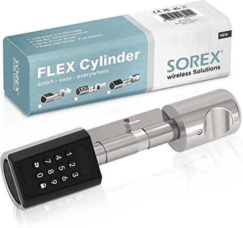 SOREX wireless Solutions Cerradura electrónica SOREX FLEX con cerradura de combinación, Cerradura inteligente con cilindro RFID, Tirador de puerta (Variante estándar-montaje desde el exterior, Normal)