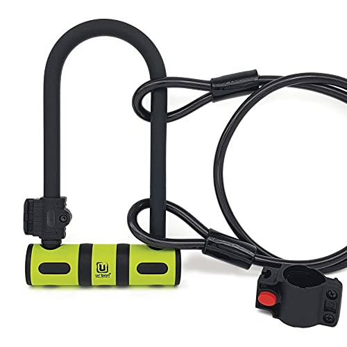 URBAN UR80150B Candado Bicicleta Antirrobo U Bici U Lock Patinete electrico, Robusto 80x190 Endurecido Alta Seguridad con Cable Sillin, Acero Flexible 120cm Soporte de Montaje, Scooter Moto