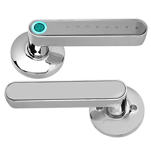 Cerradura de puerta inteligente sin llave cerradura biométrica de la manija de la puerta con huella digital cerradura de seguridad para el hogar APLICACIÓN Bluetooth desbloqueo de contraseña(Cromo)
