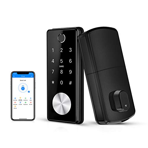 Ruveno Cerradura inteligente de huellas dactilares con teclados, cerradura de puerta de entrada sin llave, cerrojo automático electrónico, clave de acceso de huella dactilar WIFI Bluetooth(negro)