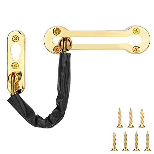 Cadena de Puerta Antirrobo, Cadena de Puerta Entrada de Acero Inoxidable, Cerradura del Pestillo de Puerta, Cadena de Seguridad para Puerta Interna Ideal para Hotel/Casa/Garaje - Dorado