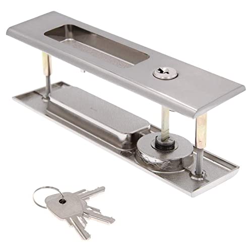 Cerradura de puerta corredera, cerradura de embutir, mango con llave, profundizado, invisible, puerta corredera, cerradura de madera, cerradura de puerta para baño, cocina, balcón, armario (plata)