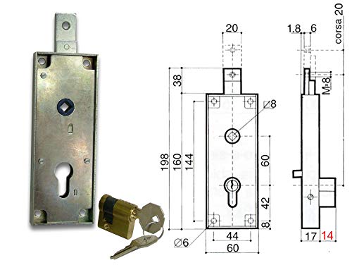 Cerradura para basculante/garaje cilindro de perfil europeo distancia entre ejes 60 mm