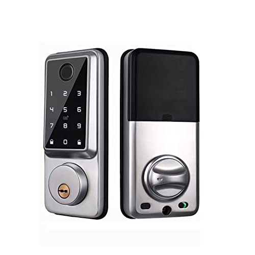 Smart Home Smart Deadbolt Locks for el hogar Compatible con Alexa Wifi Bluetooth TTlock App Biométrico Huella digital Sin llave Teclado digital Cerradura de puerta de entrada (Color : Tuya - Silver)