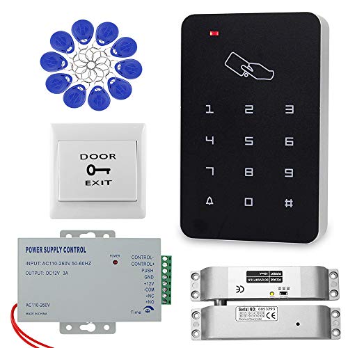 Dongyang RFID Teclado Kit de Sistema de Control de Acceso a la Puerta Cerradura de Puerta con Perno NC Eléctrico + Fuente de Alimentación + 10pcs de llaveros Juego Completo