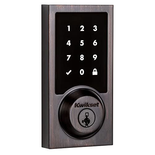 Kwikset 916 - Cerradura inteligente electrónica con pantalla táctil SmartCode con seguridad SmartKey y tecnología ZigBee 3.0 en bronce veneciano