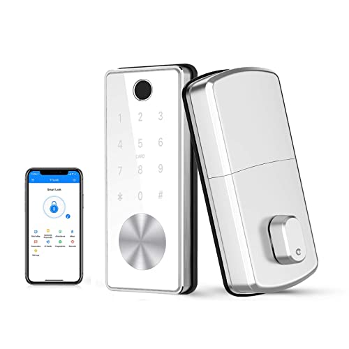 Ruveno Cerradura inteligente de huellas dactilares con teclados, cerradura de puerta de entrada sin llave, cerrojo automático electrónico, clave de acceso de huella dactilar WIFI Bluetooth(blanco)