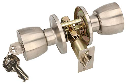 KOTARBAU Pomo de puerta con cerradura de metal, pomo giratorio, cilindro de bloqueo, redondo, picaporte giratorio con 3 llaves, roseta (satinado)