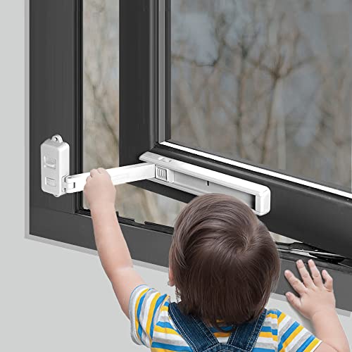 EUDEMON 1 Piezas Cerradura de ventana segura para niños, tope de ventana, fácil de instalar, con adhesivo 3M VHB, no se requieren tornillos ni perforaciones (Blanco)