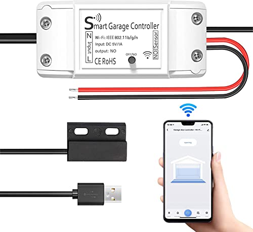 Abridor de Puerta Garaje Inteligente Wifi, Maxcio Garaje Interruptor WiFi control por APP y Alexa/Google Home, Registro de Historia Consulta de Estado en Tiempo Real (No Necesita Hub)