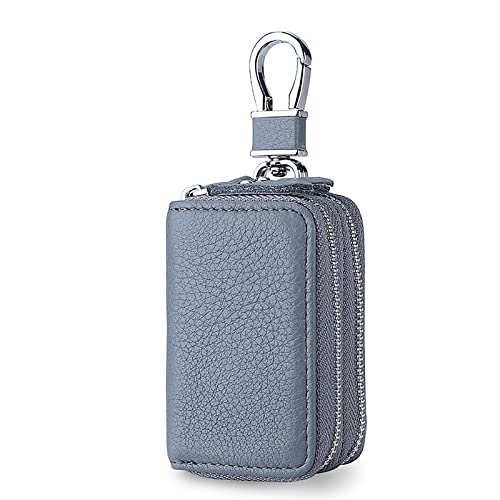 ULSUE Cartera para llaves de coche con doble cremallera bolsa de cuero con cerradura para llaves de cintura para hombres y mujeres (color: gris, tamaño: 5,5 x 4 x 8,5 cm)