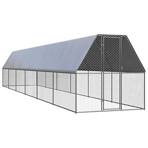 Festnjght Grande Jaula Gallinero de Exterior con Techo Impermeable de Acero Galvanizado 2 x 12 x 2 m, Gallinero Aviario Corral Habitáculos con Puerta y Cerradura