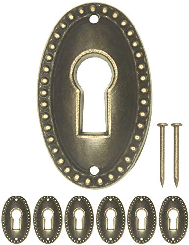 FUXXER® - 6 placas para llaves antiguas con rosetas de candado, tapa para cerraduras, agujero para llave, diseño de latón vintage, juego de 6 unidades, incluye clavos, 37 mm x 23 mm, bronce