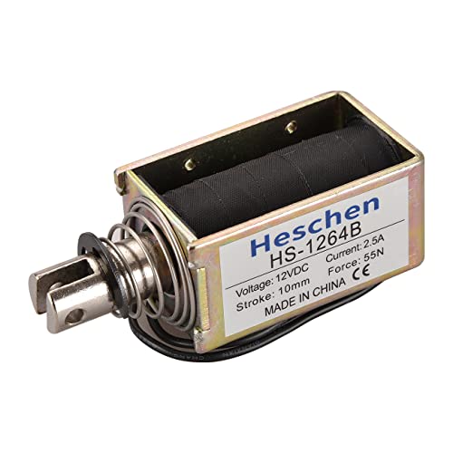 Hechen Electroimán de solenoide, HS-1264B, DC12V, 2.5A, 55N, carrera de 10 mm, cerradura de puerta de marco abierto tipo empujar y tirar