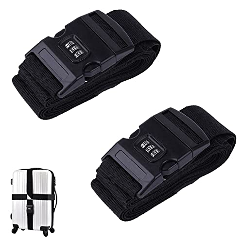 2 Piezas Cinturón de Equipaje, Cinturón para Equipaje de Viaje con Cerradura de Combinación y Hebilla, Cinturón de Equipaje de Viaje Ajustable, para Equipaje de 20 a 34 Pulgadas (Negro)