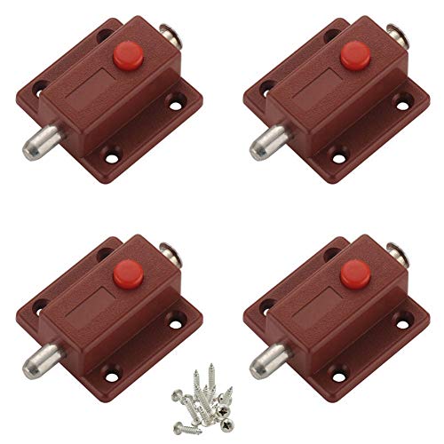 cerrojos y pestillos para puertas, cerrojo deslizante de seguridad con botón de resorte automático para gabinete, ventanas, armarios, habitación, cocina, baño - 4 piezas (rojo)