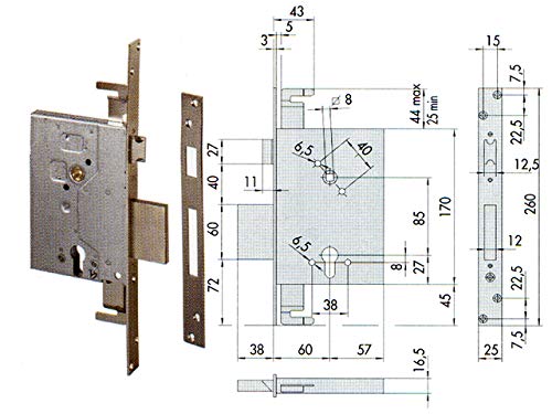 Cisa 56255.60.0 - Embutir 60mm. pic+pal 4v 3ptos cilindro sin varillas