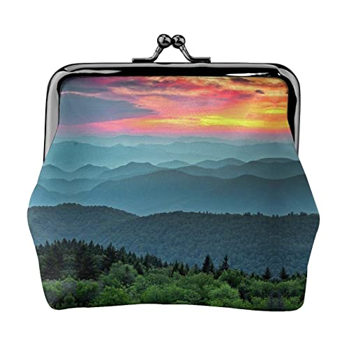 Monedero pequeño con Estampado de Puesta de Sol de montaña, Bolsa de Cuero con Cierre de Beso, Billetera de Cambio, Regalos para Hombres y Mujeres