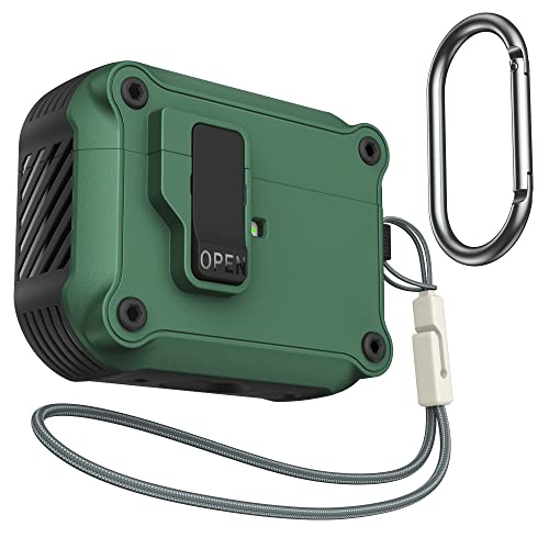 SURPHY Funda Compatible con AirPods Pro 2 (2022), Case con Botón de Cerradura Magnética, Funda con Llavero Metal para AirPods Pro 2 (Cerradura Verde)