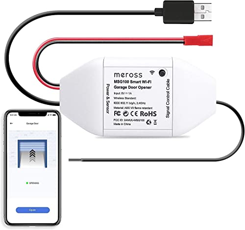 Meross Abridor de Puertas de Garaje Inteligente, Abridor WiFi Garaje, Mando por App, Control por Voz, Compatible con Alexa, Google Home y SmartThings, No Requiere Hub, 2,4GHz