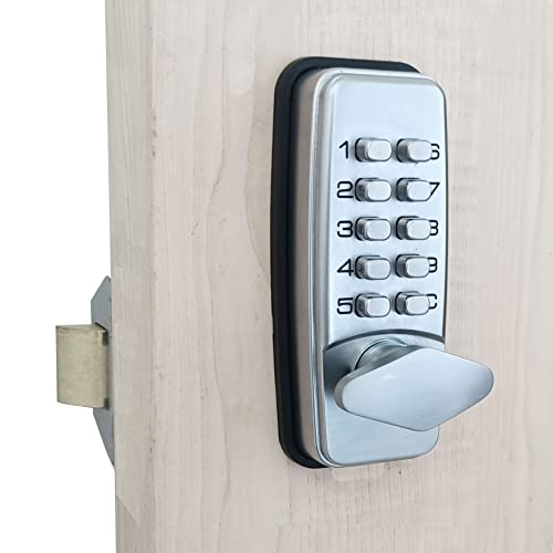 ShouSiFang Cerradura de puerta con botón digital, cerradura de llanta, cerradura de puerta, cerradura de puerta, sin llave, exterior e interior, color plateado