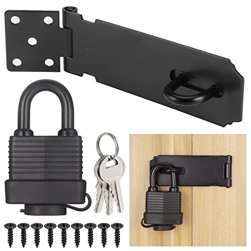 Cerradura Puerta con Candado y Tornillos, Pestillo Puerta de Acero Inoxidable, Cerraduras para Puertas de Madera, Pestillo Impermeable para Puerta de Dormitorio Puerta de Jardín (Negro)