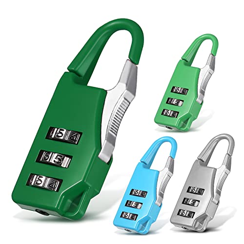 Paquete de 4 Candados de Combinación para Taquillas Candado de Seguridad de 3 Dígitos Códigos con Cuerpo de Aleación Cerradura de Maleta (Azul Cielo, Verde Claro, Verde Marino, Plateado)