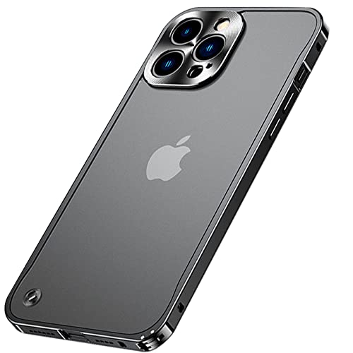 Soyeacrg Funda Metal para iPhone 14/14Pro/14 ProMax/14Plus,[Cerradura de Seguridad] Protector Cámara 360 Protección Cuerpo Completo Metal Marco Translúcido Esmerilado Atrás Prueba Golpes,Black,14Plus